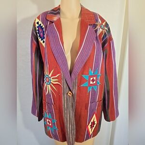 Adam Douglass Adrianna Papell Embroidered Beaded Southwestern Blazer Size M